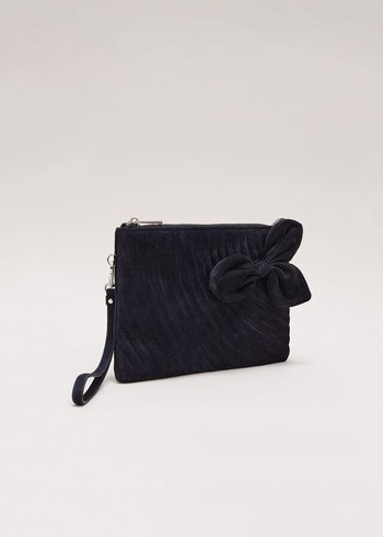 Phase Eight Suede Structured Bow Bags Navy USA | 8467210-OZ